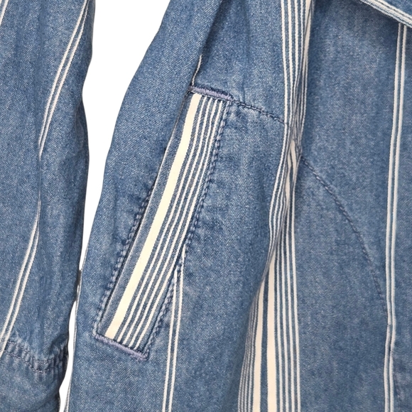 J Crew Denim Womens Striped Cotton Button Front Belted Jean Jacket Size XS - Picture 5 of 10